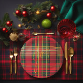 Klassisches Kariertes Tartan "Joy" Calligraphy Dec Pappteller