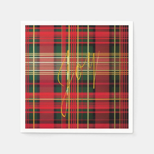 Klassisches Kariertes Tartan "Joy" Calligraphy Dec Serviette (Vorderseite)
