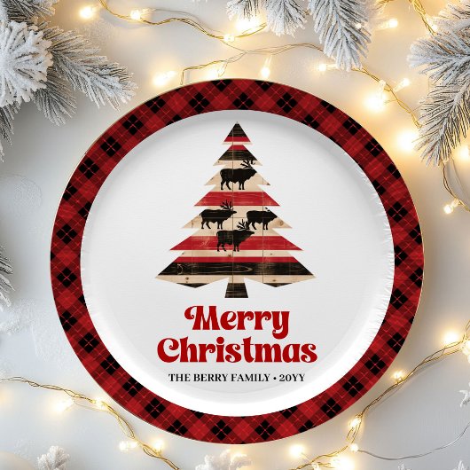 Klassisches kariertes Weihnachtsbaum benutzerdefin Pappteller