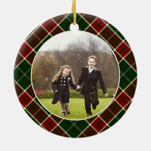 Klassisches Kariertes zweiseitiges Foto Weihnachte Keramik Ornament (Hinten)