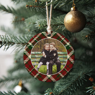 Klassisches Kariertes zweiseitiges Foto Weihnachte Keramik Ornament