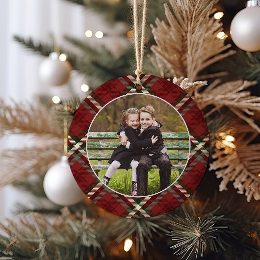 Klassisches Kariertes zweiseitiges Foto Weihnachte Keramik Ornament