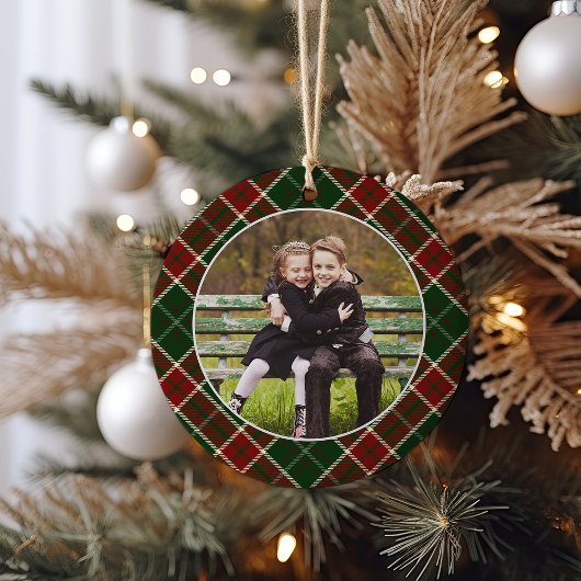 Klassisches Kariertes zweiseitiges Foto Weihnachte Keramik Ornament