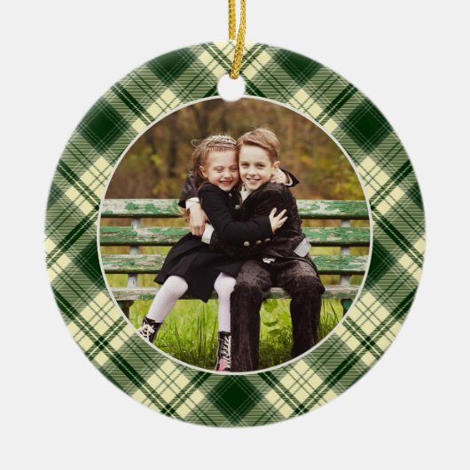 Klassisches Kariertes zweiseitiges Foto Weihnachte Keramik Ornament (Vorne)