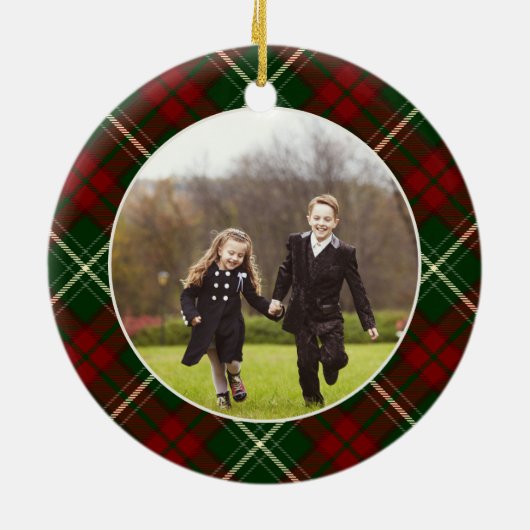 Klassisches Kariertes zweiseitiges Foto Weihnachte Keramik Ornament (Hinten)