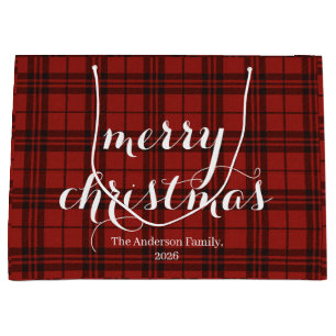 Klassisches Karo Frohe Weihnachten Festlich -  Große Geschenktüte
