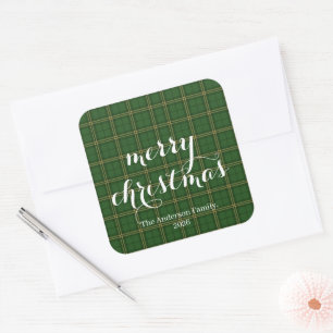 Klassisches Karo Frohe Weihnachten Festlich - Quadratischer Aufkleber