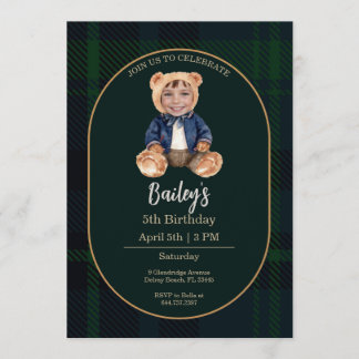 Klassisches Karo-Little-Bear-Geburtstagsfoto Einladung