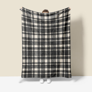 Klassisches Karo-Tartan-Muster - Holzkohleschwarz Fleecedecke