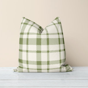 Klassisches Karo-Tartan-Muster-Olivgrün & Weiß Kissen