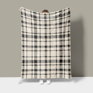 Klassisches Karo-Tartan-Muster - Schwarz & Weiß Fleecedecke