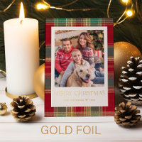 Klassisches Karomuster Frohe Weihnachten Foto Gold