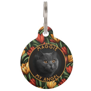 Klassisches Katzenbesitzer-Geschenk Tulpen-Druck Haustiermarke