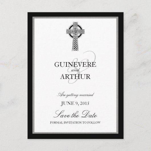 Klassisches keltisches Cross-Hochzeit rettet das D Ankündigungspostkarte (Vorderseite)