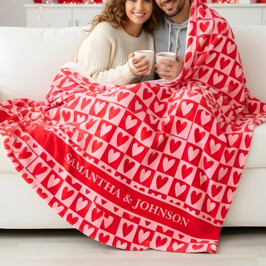 Klassisches Kirschrot-Herzen Valentinsgeschenk Fleecedecke