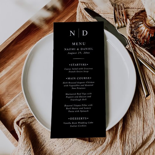 Klassisches Klassisches Hochzeitsmenü in Schwarz u