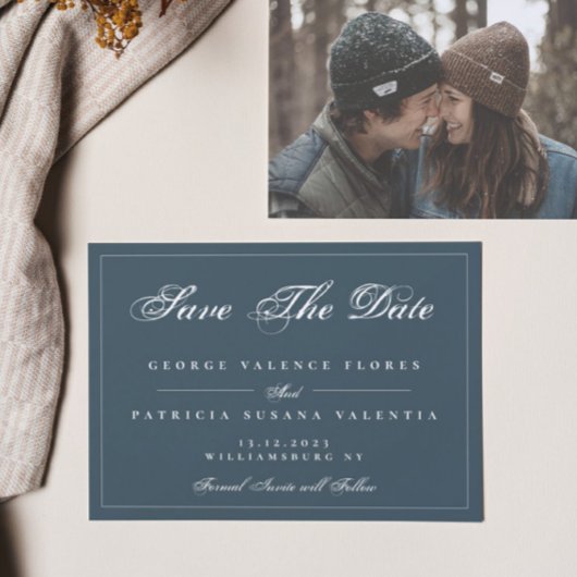 Klassisches klassisches Navy-White-Classic-Foto Save The Date