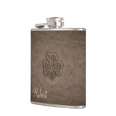 Klassisches Kleeblatt aus Leder mit Glück personal Flachmann (Links)