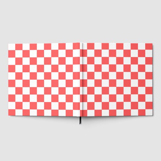 Klassisches korallenrotes Schachbrettmuster Gästebuch (Voll)