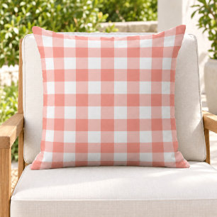 Klassisches Korallenweiß Gingham Karo Gittermuster Kissen
