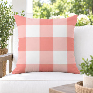Klassisches Korallenweiß mit großem Gingham-Karo Kissen