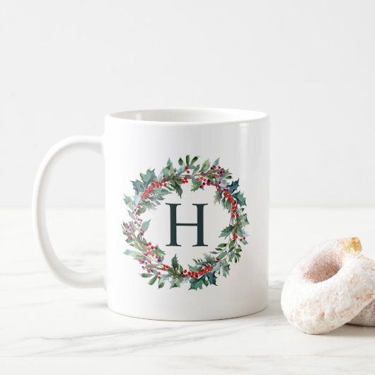 Klassisches Kranz-Feiertags-Monogramm Kaffeetasse (Mit Donut)