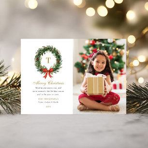 Klassisches Kranz-Monogramm-Weihnachtsfamilienfoto Feiertagskarte