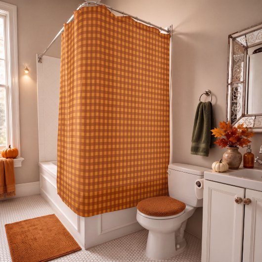 Klassisches Kürbis Herbst Gingham Karo Duschvorhang