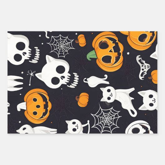 Klassisches Kürbisschnitzerpapier zu Halloween Geschenkpapier Set (Vorderseite 2)