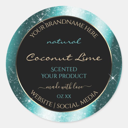 Klassisches Label für Aquamarine Glitzer-Rahmen Runder Aufkleber (Vorderseite)
