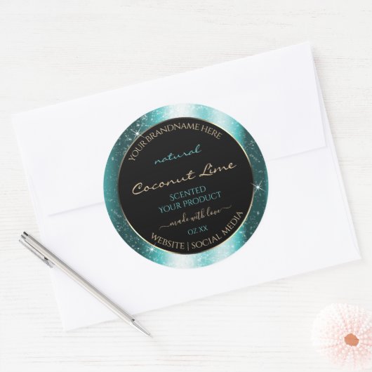 Klassisches Label für Aquamarine Glitzer-Rahmen Runder Aufkleber (Umschlag)