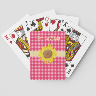 Klassisches Land pink kariert und Sonnenblumen. Spielkarten