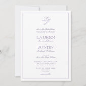 Klassisches Lavendel-Script Monogram-Foto Hochzeit Einladung (Vorderseite)