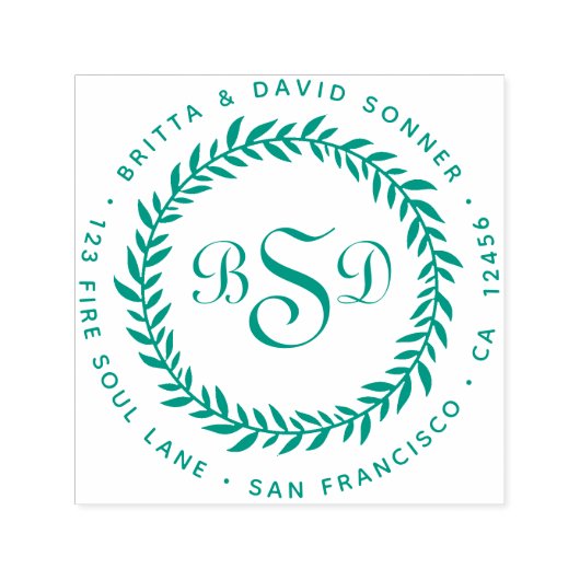 Klassisches Leaf V Kraut 3 Monogramm - Rücksendead Permastempel (Design)