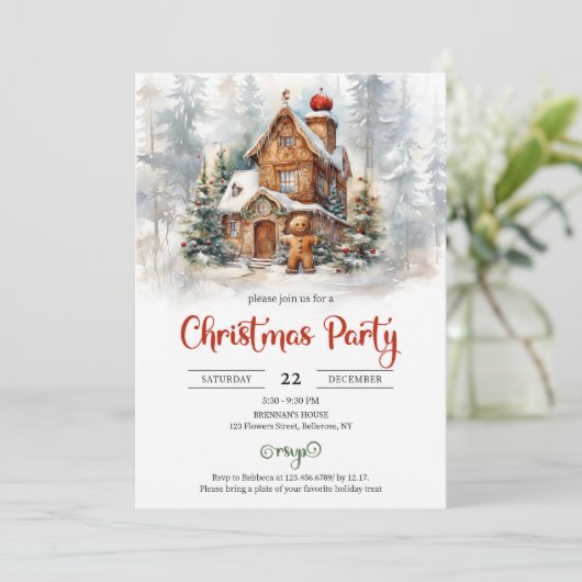 Klassisches Lebkuchenhaus mit Party Einladung (Stehend Vorderseite)