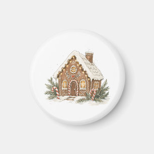Klassisches Lebkuchenhäuschen mit Zuckerstangen Magnet