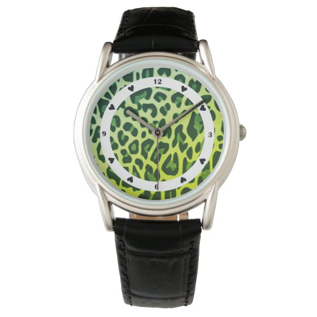 Klassisches Leopard Leo-Muster - Design grün Armbanduhr (Vorderseite)