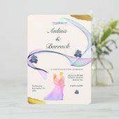 Klassisches Licht, goldenes Lila Paar, Hochzeitske Einladung (Stehend Vorderseite)