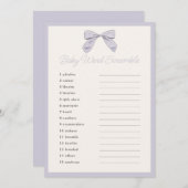 Klassisches Lila Bow Baby Shower Word Scramble Gam Einladung (Vorne/Hinten)
