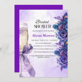 Klassisches Lila Brautparty mit Blumen und Band Einladung (Vorne/Hinten)