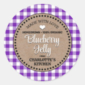 Klassisches Lila Gingham Canning Jar Label Runder Aufkleber (Vorderseite)