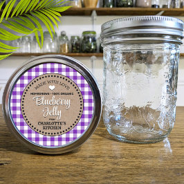 Klassisches Lila Gingham Canning Jar Label Runder Aufkleber