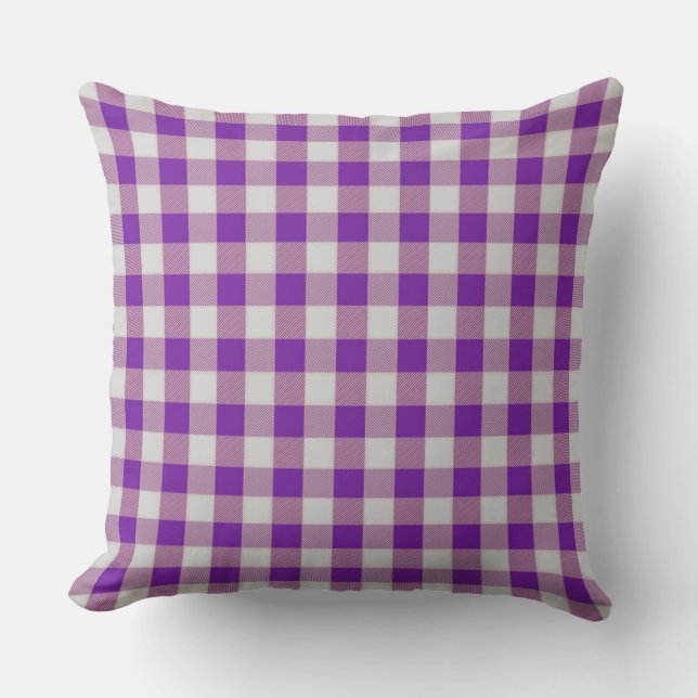 Klassisches Lila Gingham Karo Pattern Throw Kissen (Vorderseite)