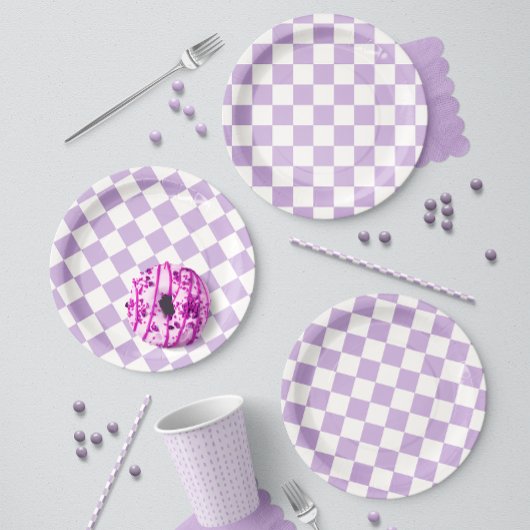Klassisches lila Gingham-Picknick Pappteller