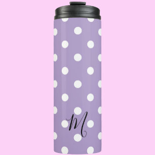 Klassisches lila Punkte-Muster-Monogramm Thermosbecher