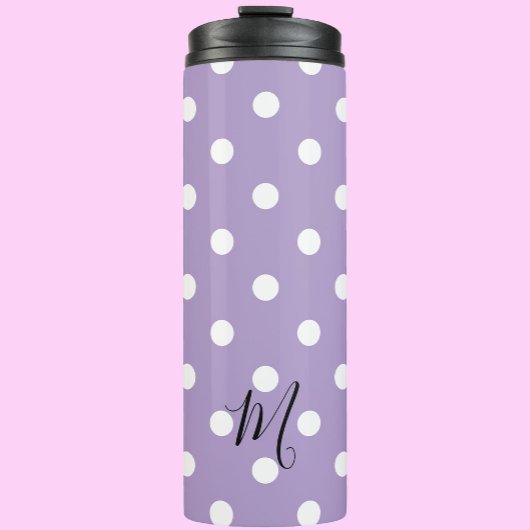 Klassisches lila Punkte-Muster-Monogramm Thermosbecher