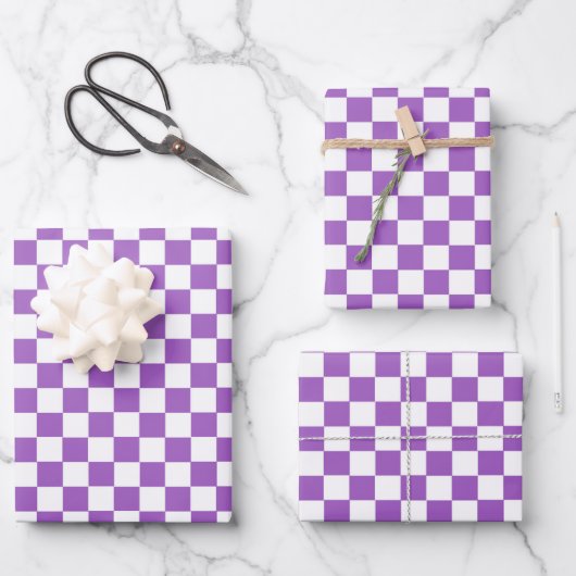 Klassisches Lila und weißes Muster Geschenkpapier Set (Vorderseite)
