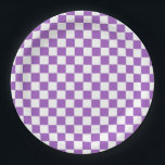 Klassisches Lila und weißes Muster Pappteller<br><div class="desc">Lila und weißes kariertes Muster. Einfache geometrische Formen. Minimalistisches Design.</div>