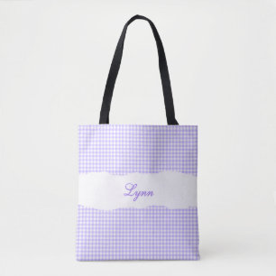 Klassisches Lila-Weiß-Gingham Personalisierter N Tasche