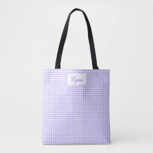 Klassisches Lila-Weiß-Gingham Personalisierter N Tasche